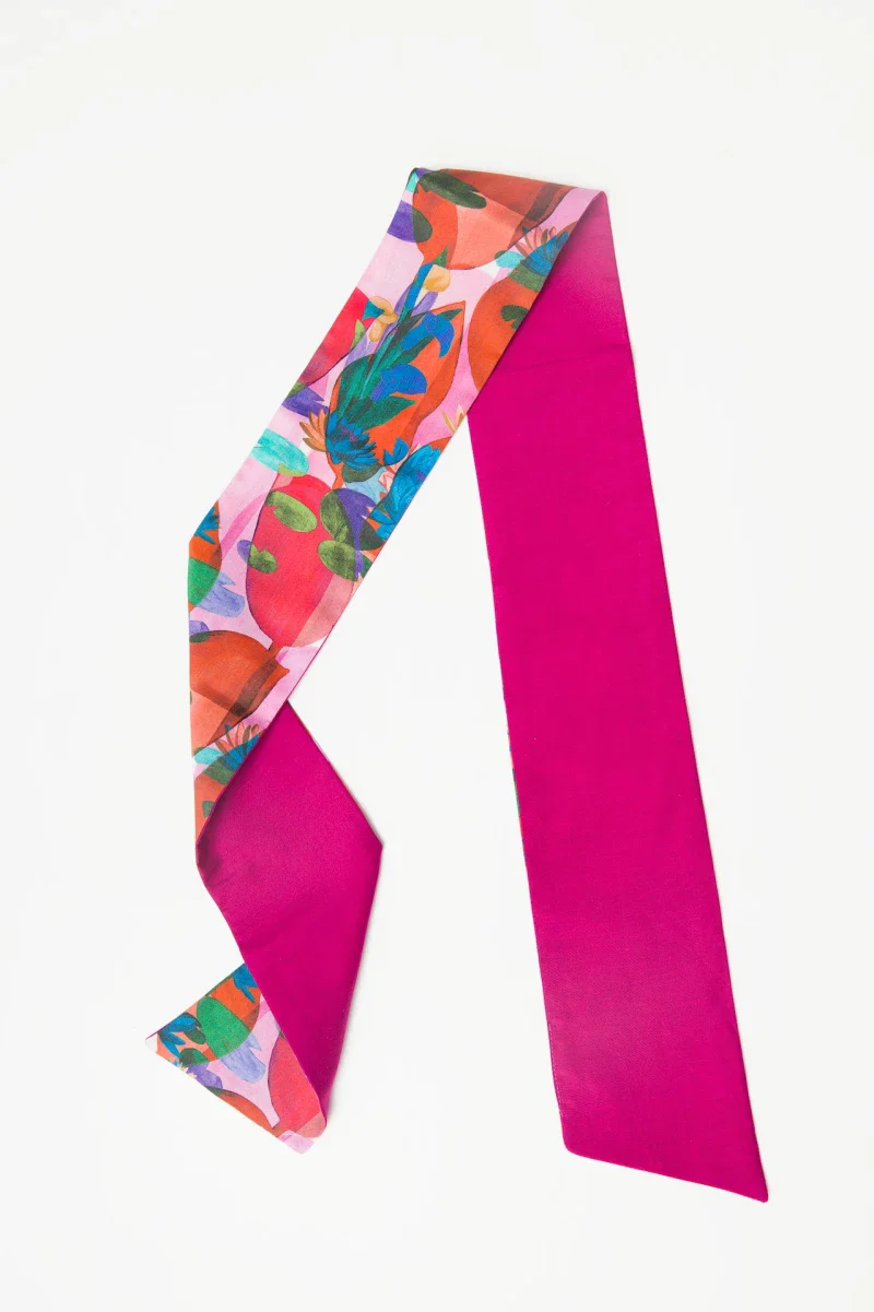 Bandeau réversible aux motifs floraux orange et rose - Image 2