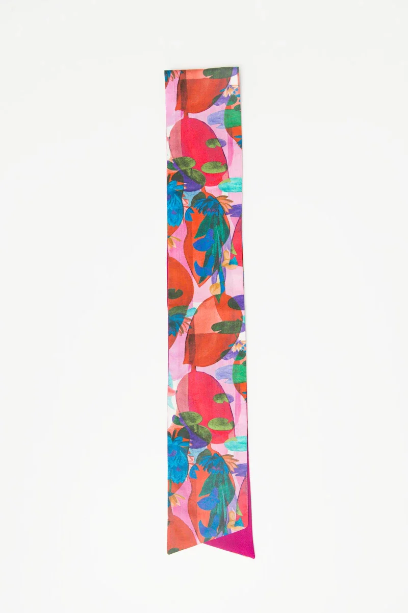Bandeau réversible aux motifs floraux orange et rose - Image 3