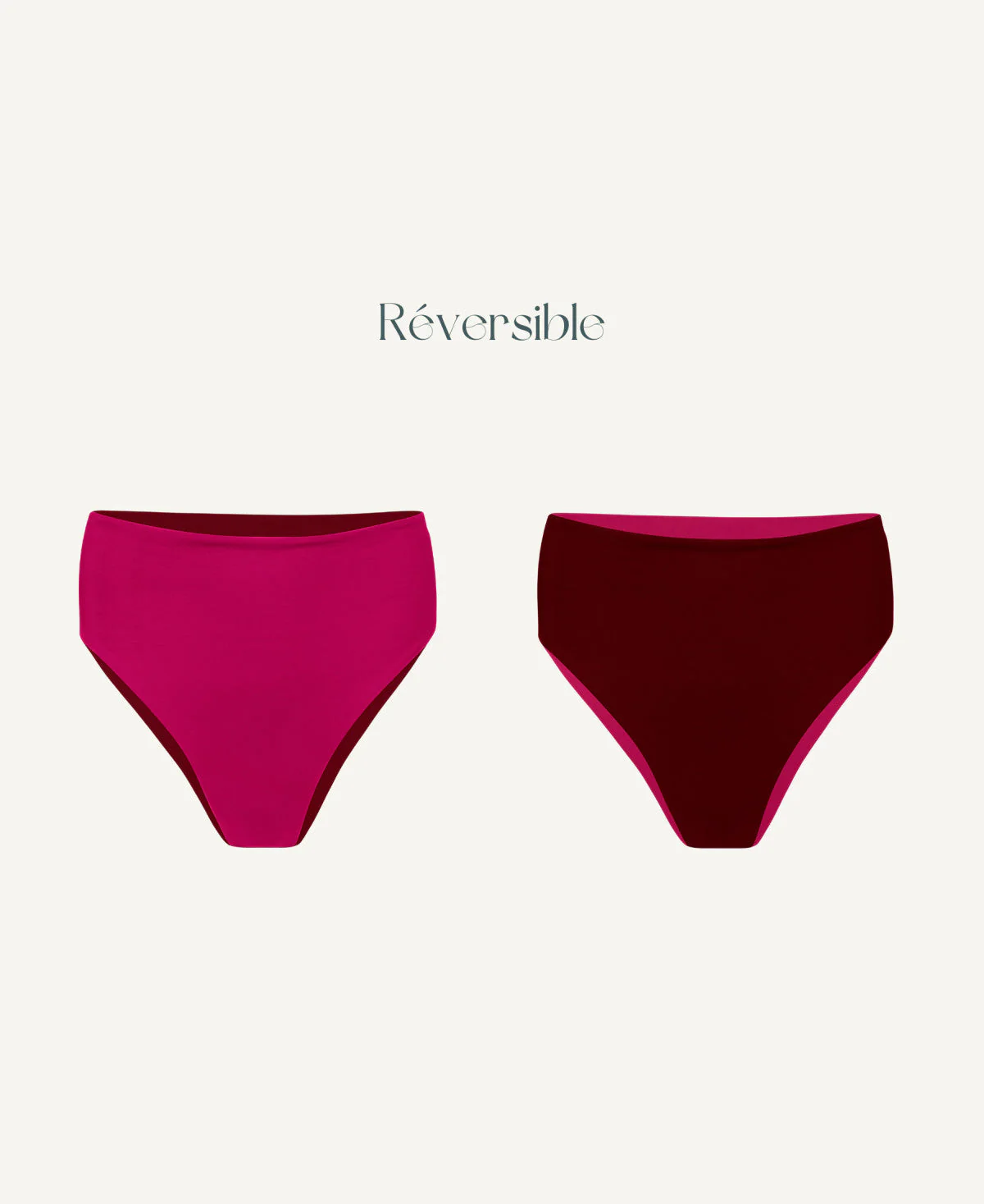 Bas de maillot réversible taille haute rose et bordeaux - Image 3