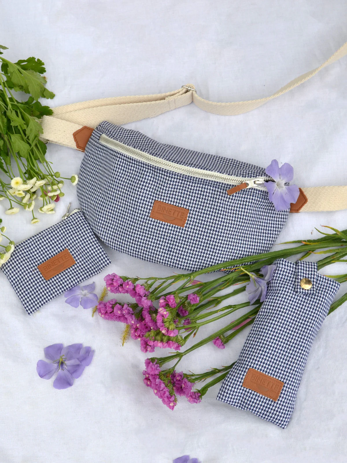 Sac Banane Binette bleu Iris Pied de poule - Image 7