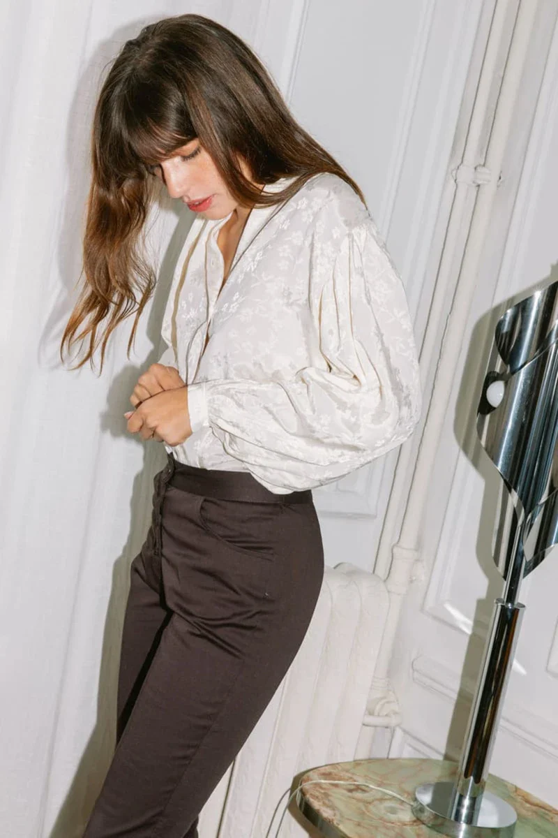 Blouse à col mao imprimée fleurie blanc écru - Hortensia - Image 5
