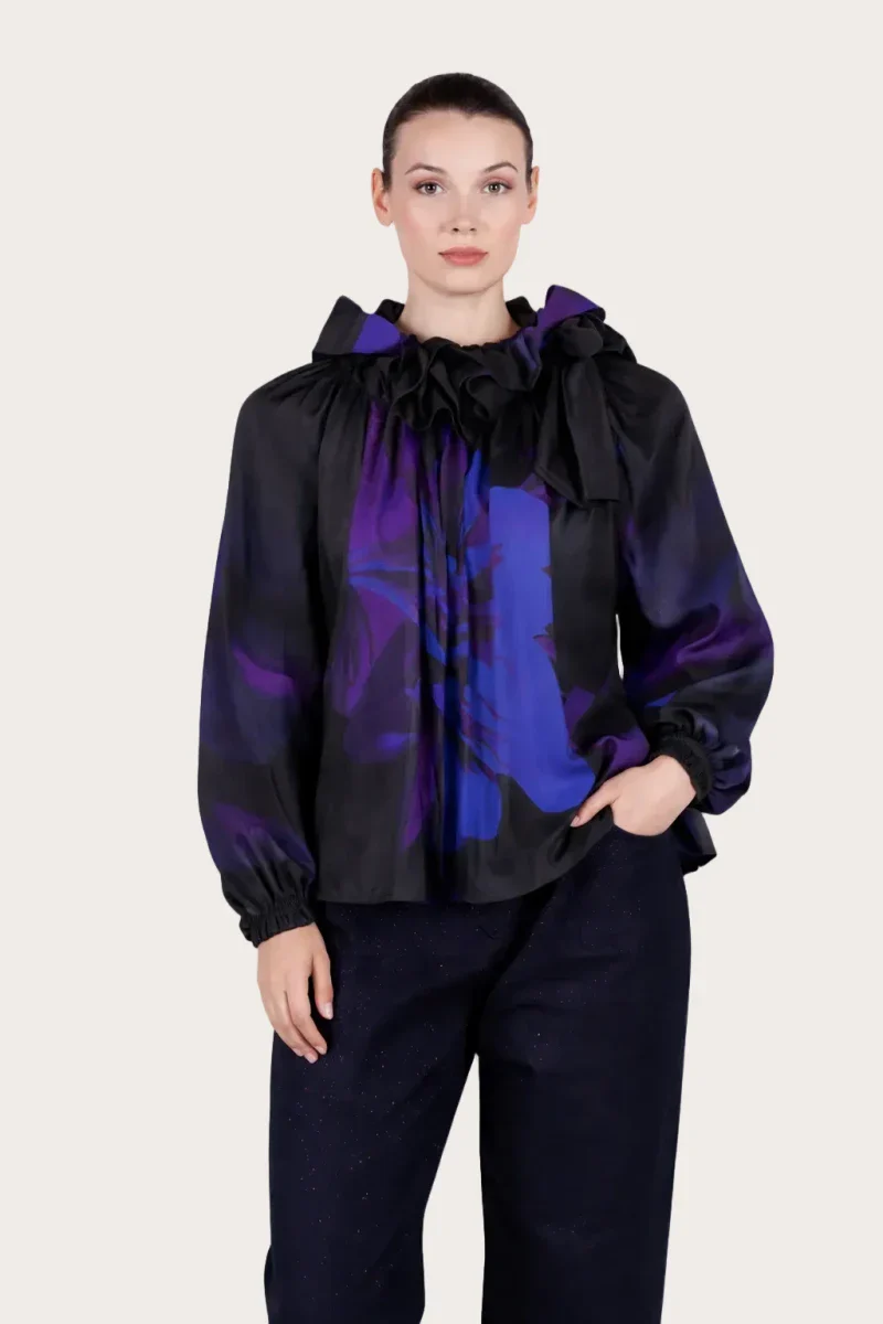 Blouse imprimée floral à encolure froncée - Pivoine