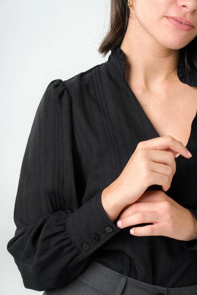 Blouse noire à manches longues - Orchidée - Image 4