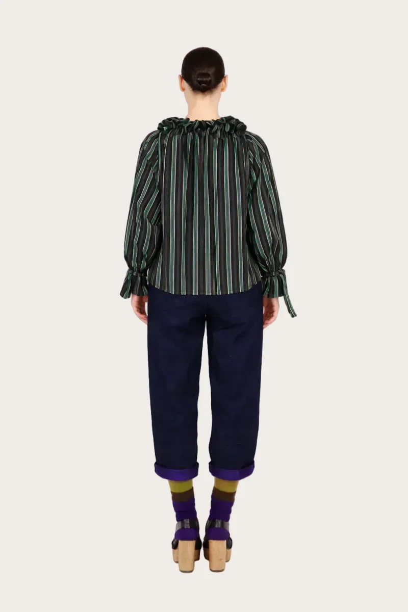 Blouse verte en coton upcylée à rayures - Sirène - Image 2