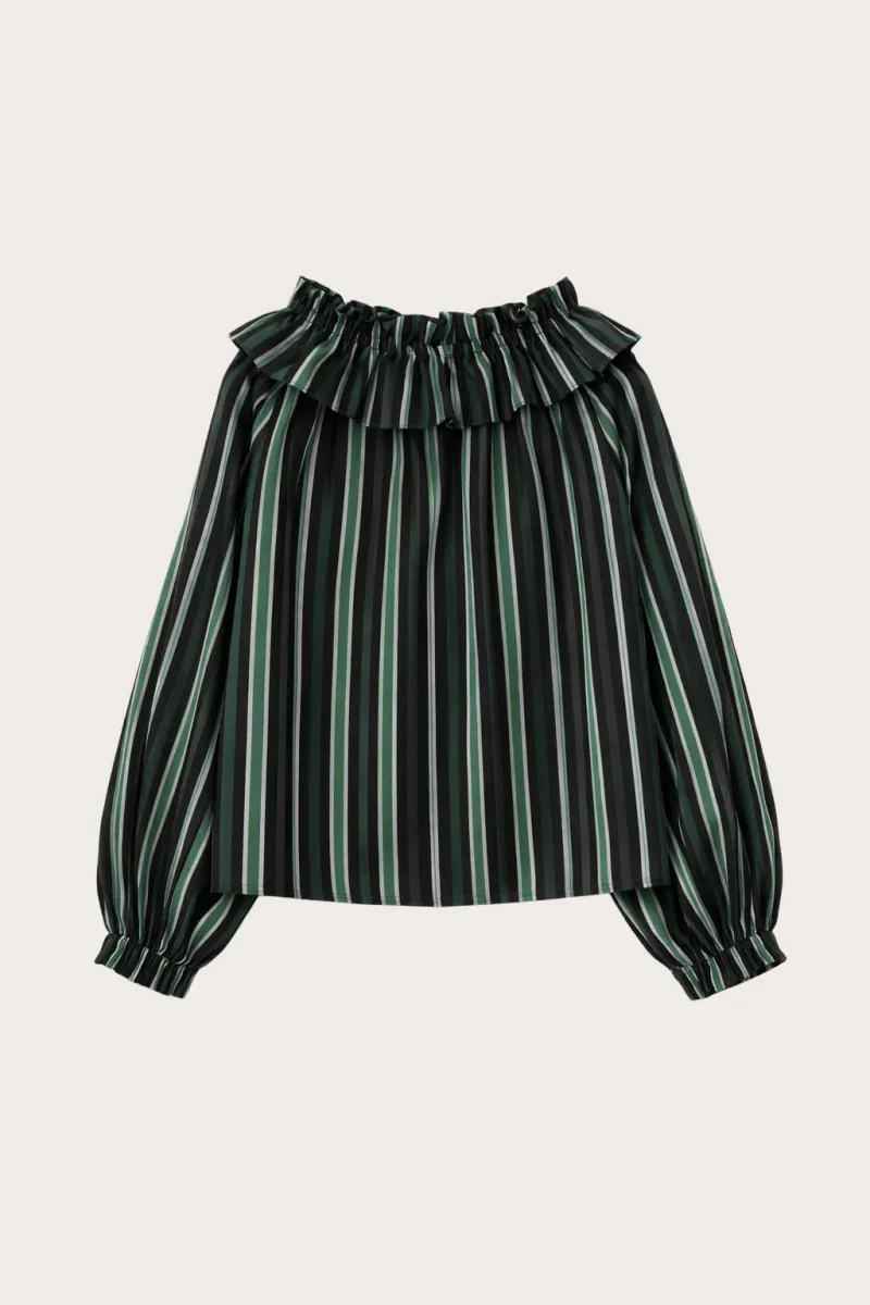 Blouse verte en coton upcylée à rayures - Sirène - Image 4