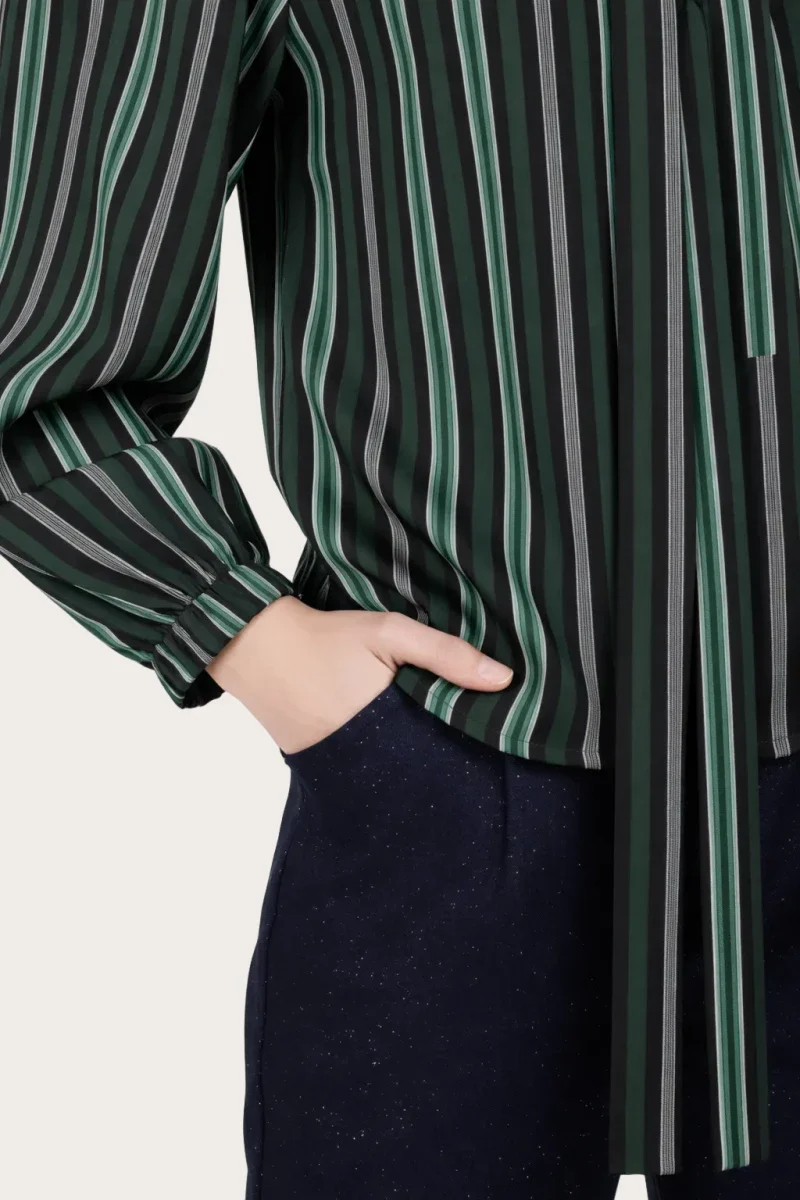 Blouse verte en coton upcylée à rayures - Sirène - Image 5