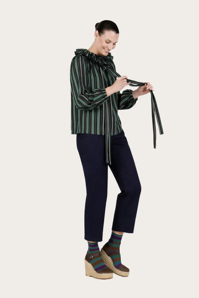 Blouse verte en coton upcylée à rayures - Sirène - Image 6