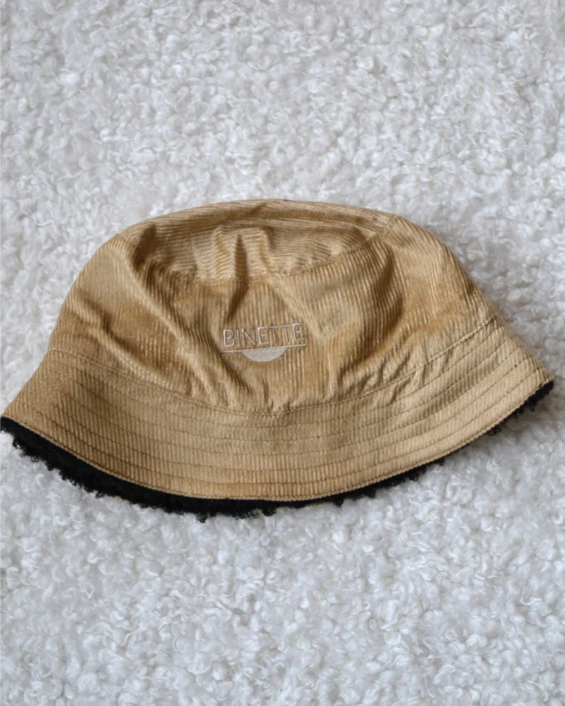 Bob réversible upcyclé Moumoute noir/Velours côtelés beige - Image 7