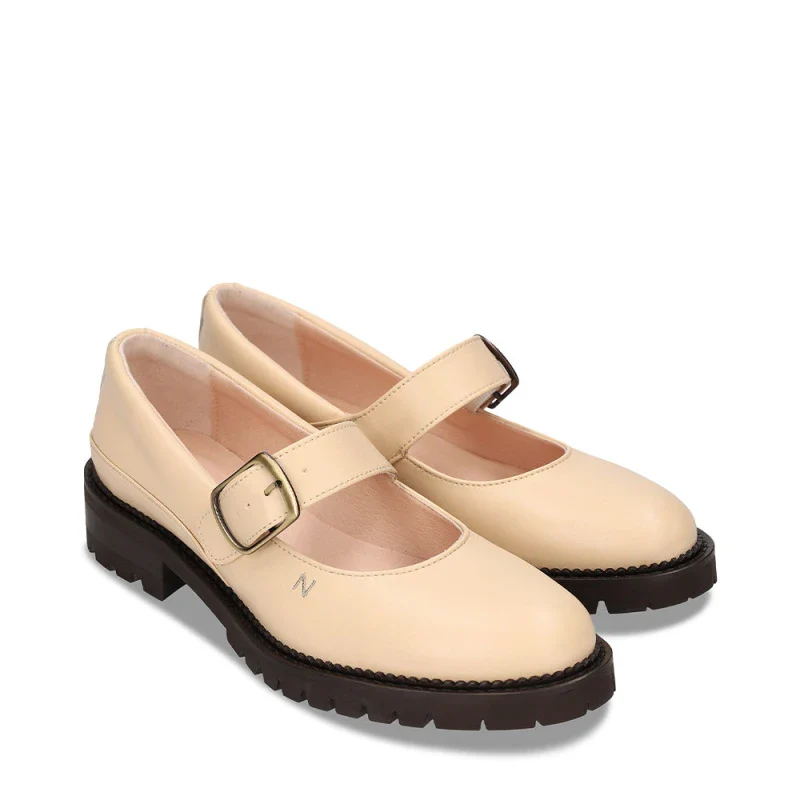 Derby plates vegan beige en cuir de pomme nude - Emisa - Image 3