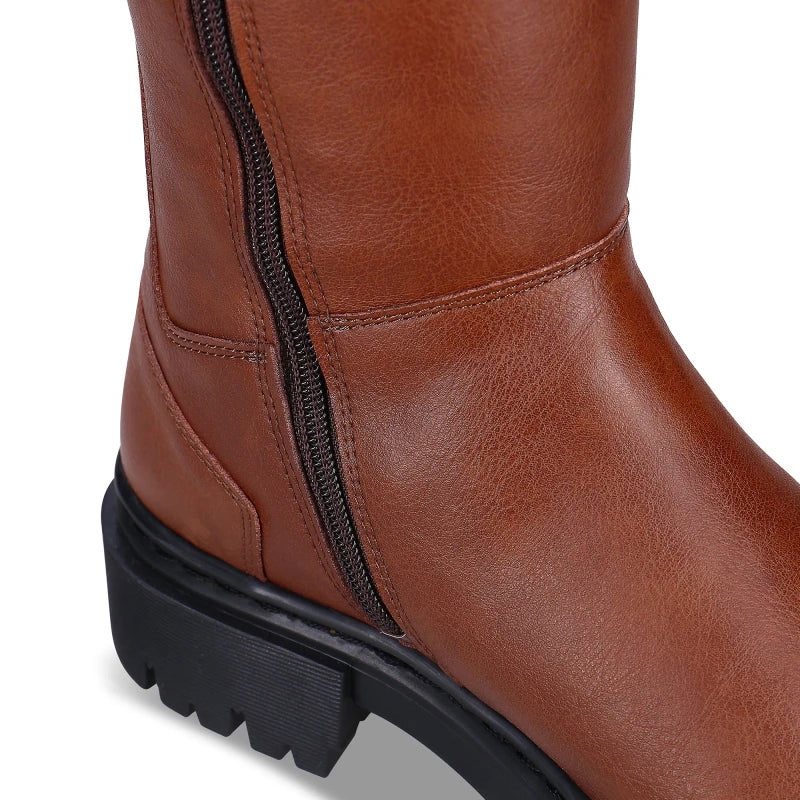 Bottes hautes en cuir vegan marron - AURORA - Image 4