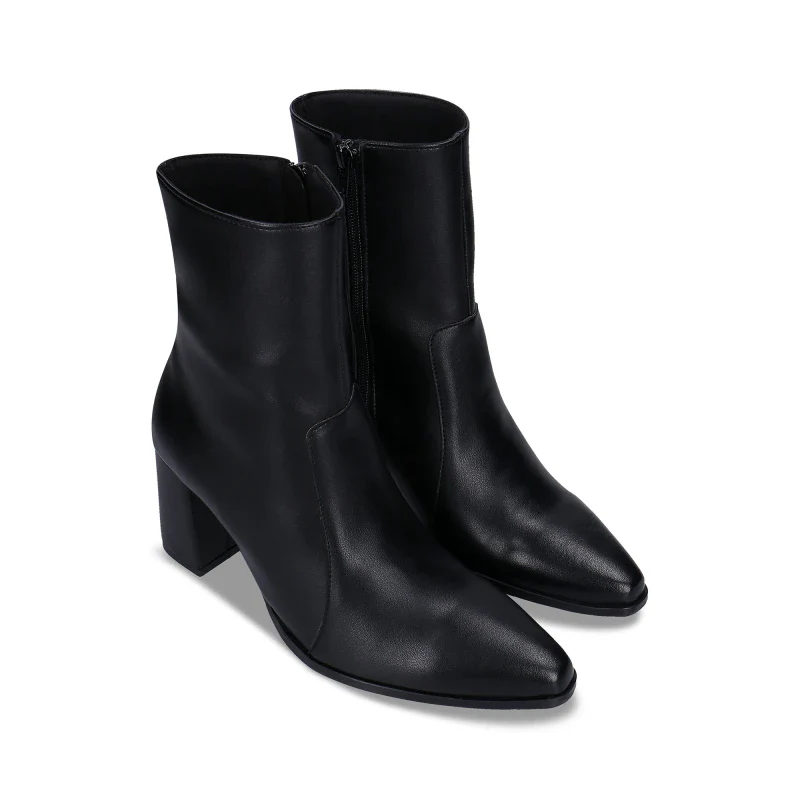 Bottines à talons noir en cuir de pomme - Fait Main - Lydia - Image 4