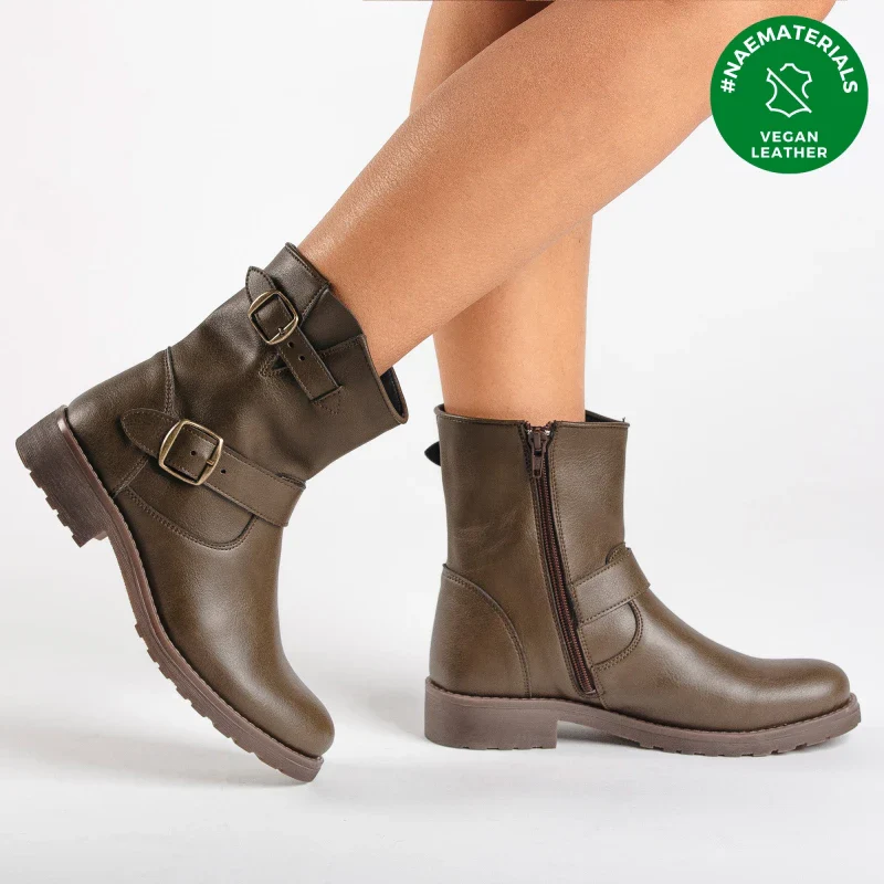 Bottines Biker pour Femme en Cuir Vegan - Odet Green - Image 2