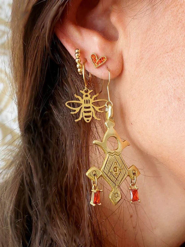Boucles d’oreilles orange sanguine - Croix d’Agadez - Image 2