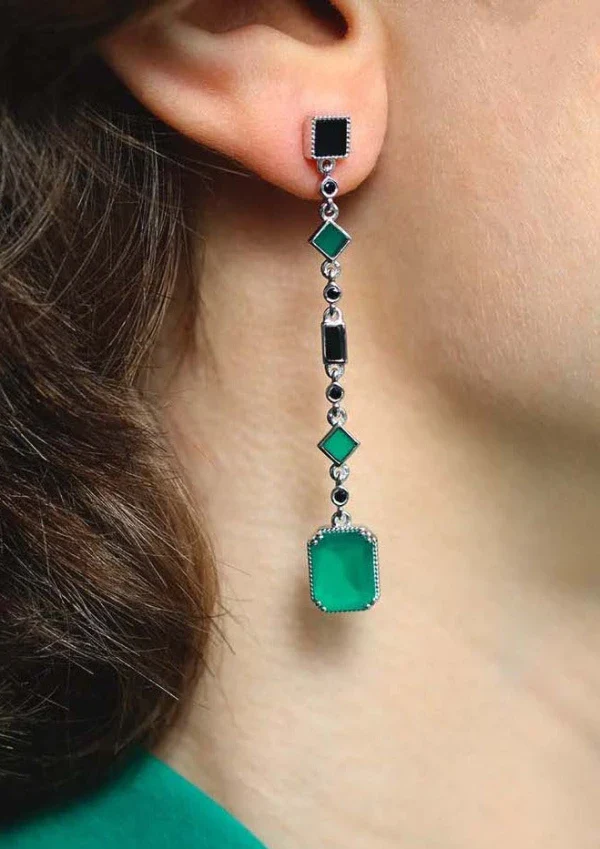Boucles d'oreilles argentées et onyx - Célestine - Image 2