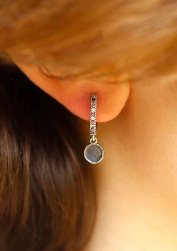 Boucles d'oreilles argentées et pierres labradorite - Ombeline - Image 2