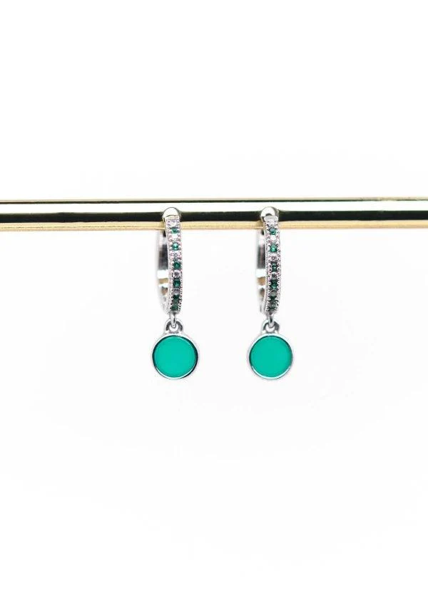 Boucles d'oreilles argentées et pierres onyx vert - Ombeline - Image 2