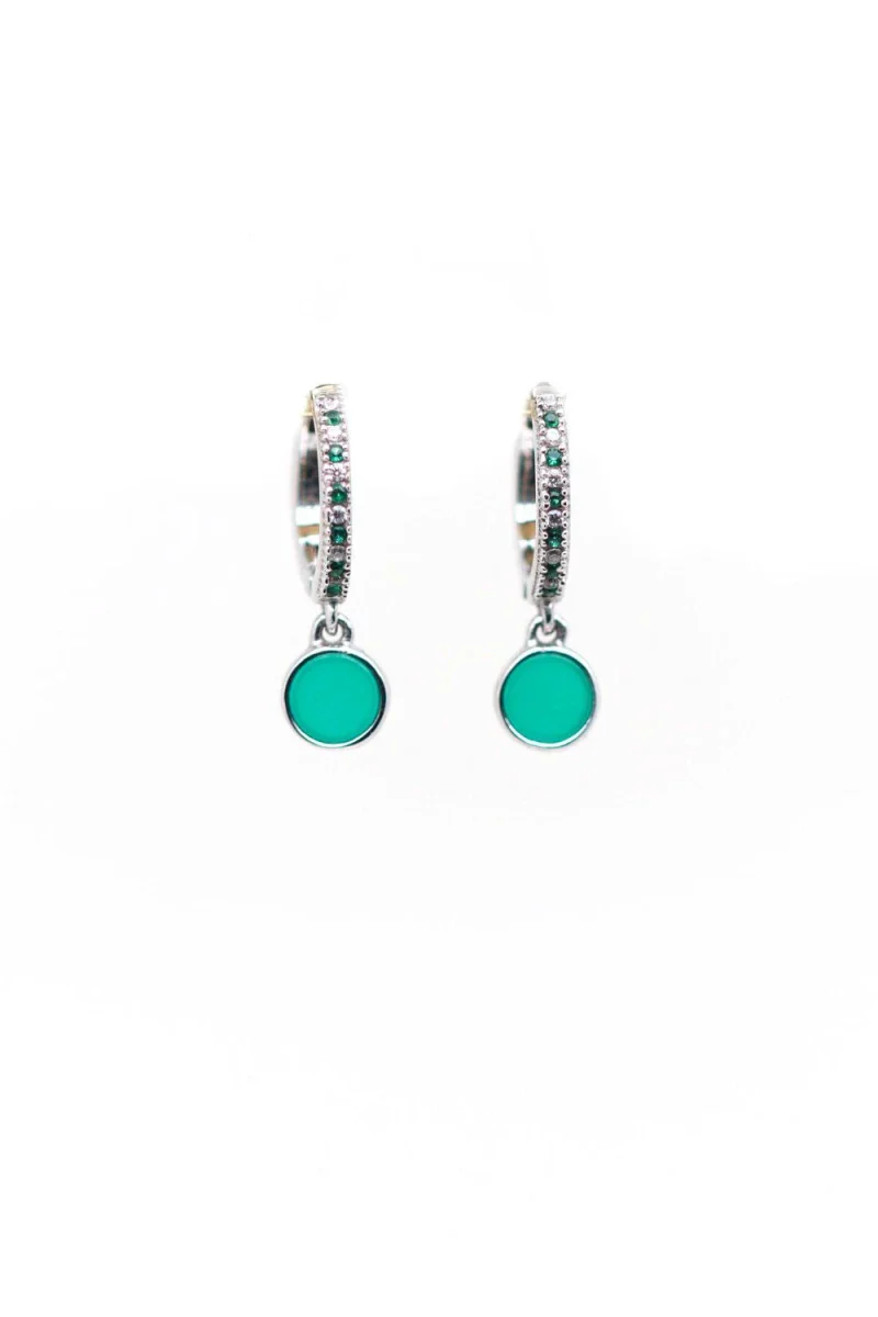 Boucles d'oreilles argentées et pierres onyx vert - Ombeline - Image 3