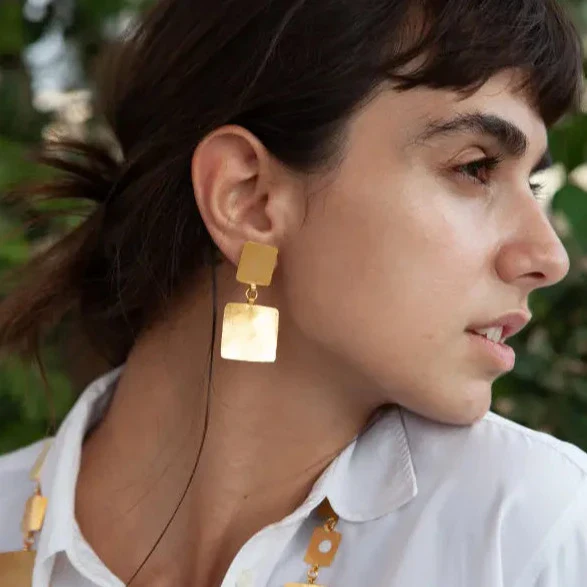 Boucles d'oreilles carrées 2 ou 3 Pépites I Dorée