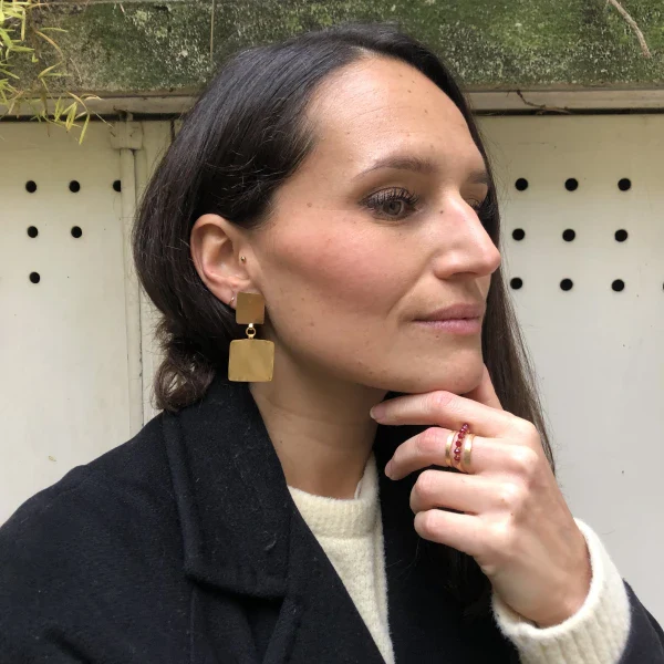 Boucles d'oreilles carrées 2 ou 3 Pépites I Dorée - Image 4