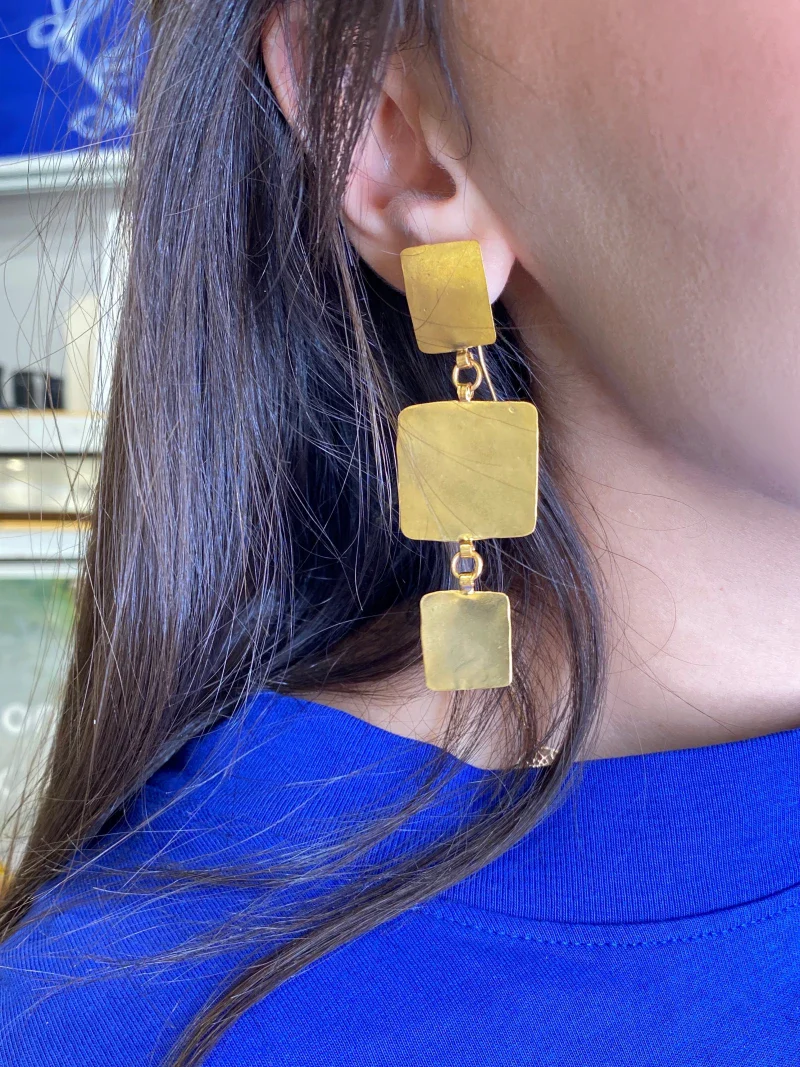 Boucles d'oreilles carrées 2 ou 3 Pépites I Dorée - Image 5