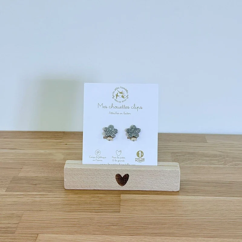 Boucles d'oreilles à clips en feutrine pailletées - Fleurs - Image 11
