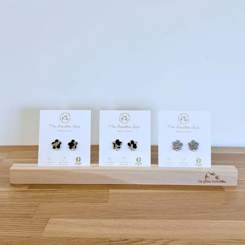 Boucles d'oreilles à clips en feutrine pailletées - Fleurs - Image 2