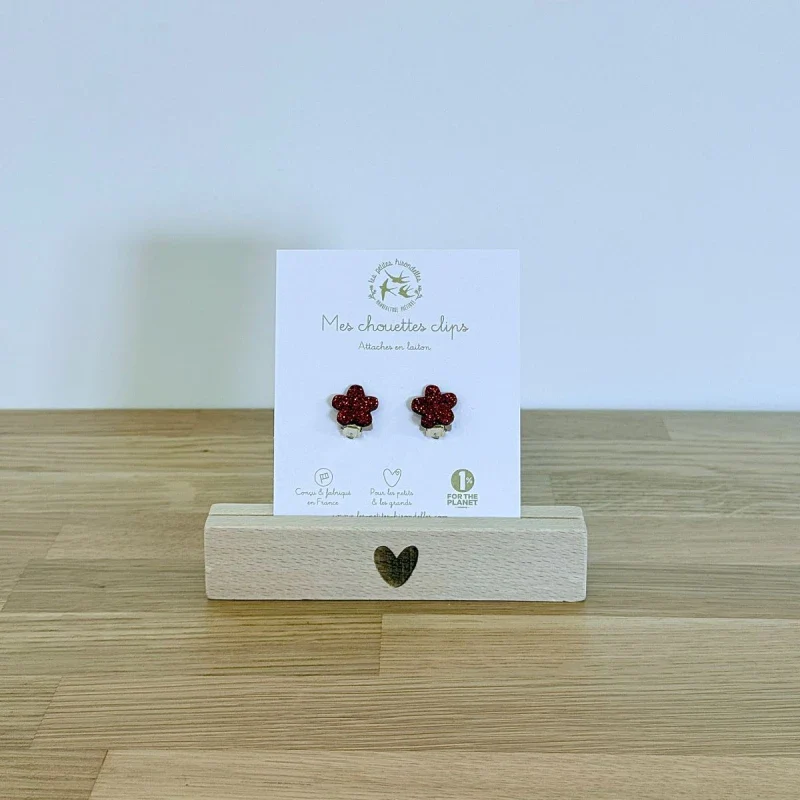 Boucles d'oreilles à clips en feutrine pailletées - Fleurs - Image 4