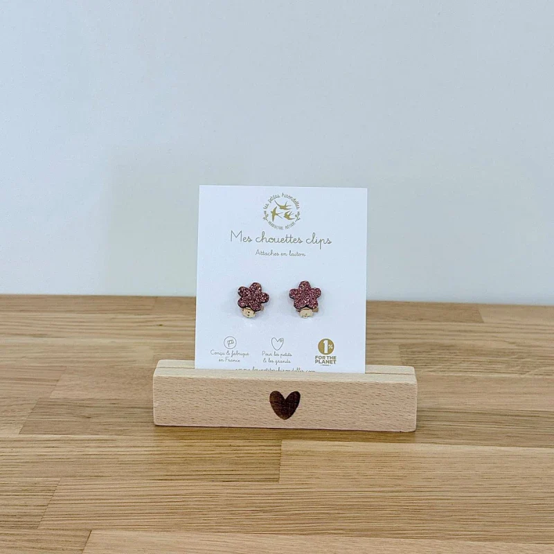 Boucles d'oreilles à clips en feutrine pailletées - Fleurs - Image 8
