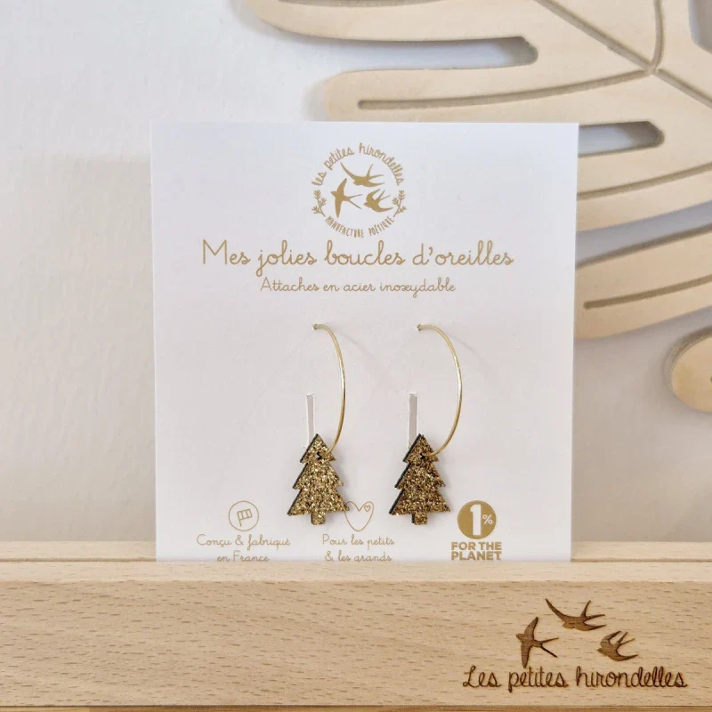 Boucles d'oreilles créoles pailletées - Sapins - Image 6