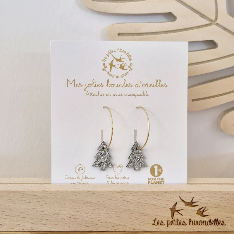 Boucles d'oreilles créoles pailletées - Sapins - Image 7