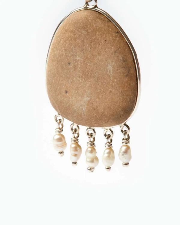 Boucles d'oreilles en argent avec galet jaune et perles - Octopus - Image 2