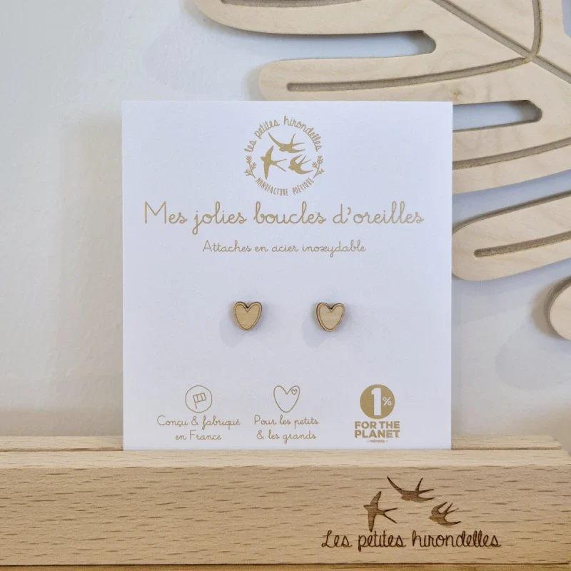 Boucles d'oreilles en bois - Cœurs - Image 3