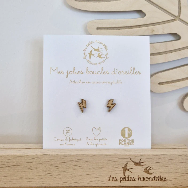 Boucles d'oreilles en bois - Eclairs - Image 3