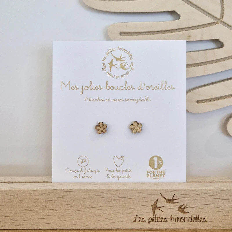Boucles d'oreilles en bois en forme de fleur - Fleurs - Image 2