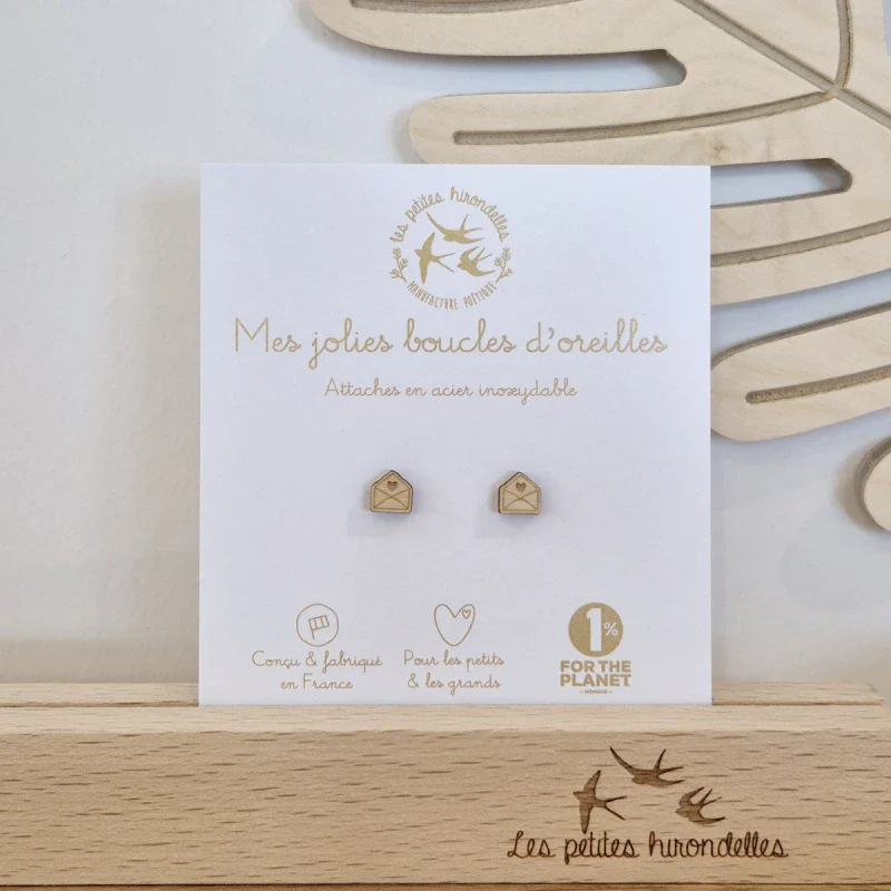 Boucles d'oreilles en bois - Enveloppes - Image 3