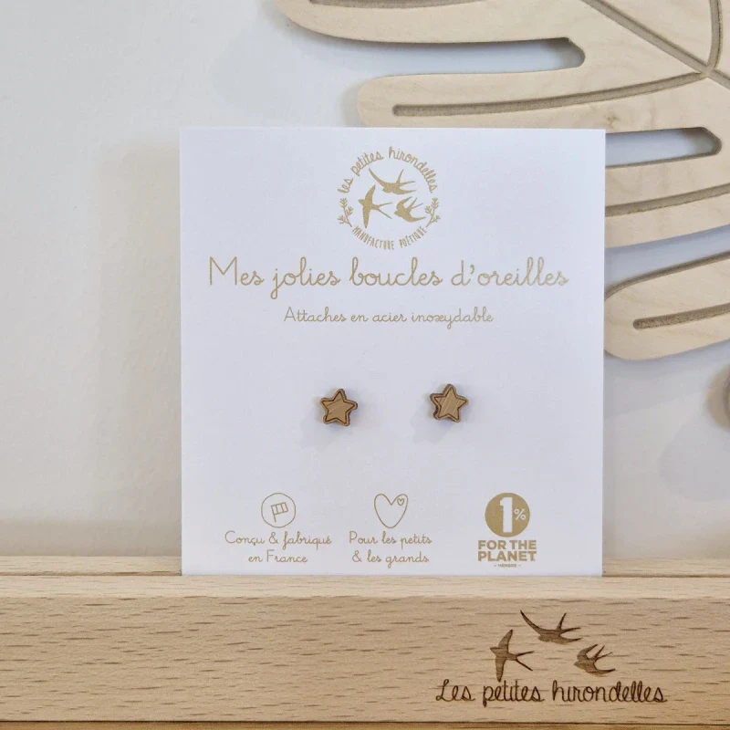 Boucles d'oreilles en bois - Etoiles - Image 3