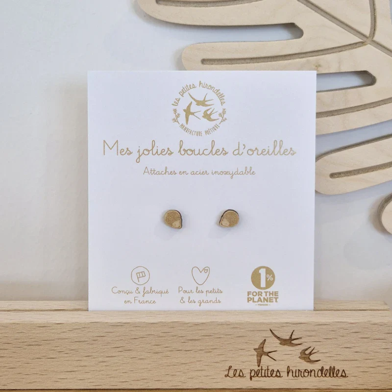 Boucles d'oreilles en bois - Hérissons - Image 2