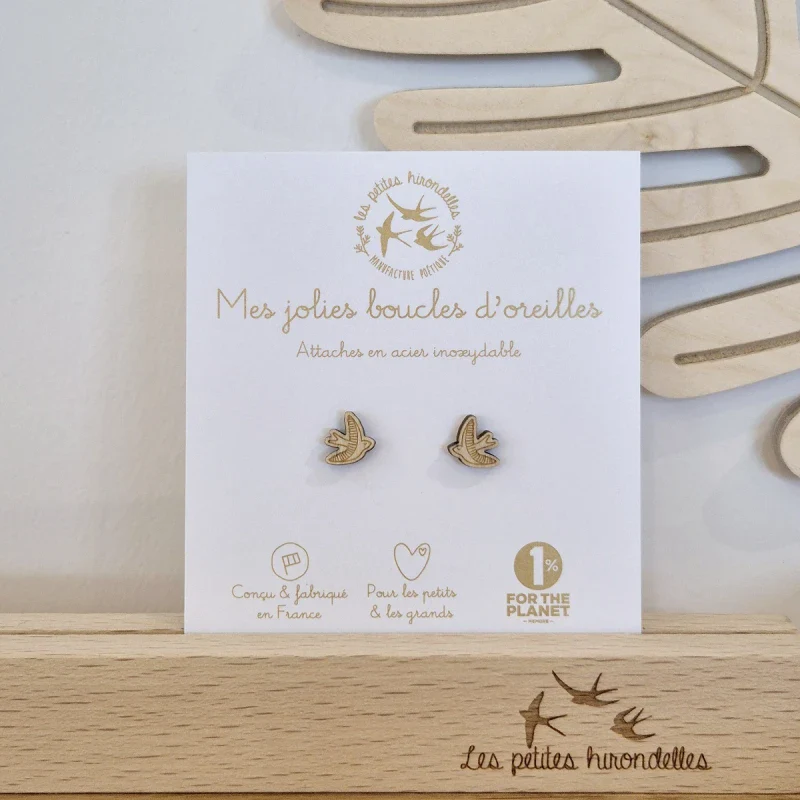 Boucles d'oreilles en bois - Hirondelles - Image 2