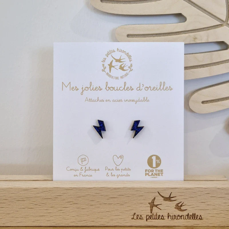 Boucles d'oreilles  en bois pailleté - Eclairs - Image 5