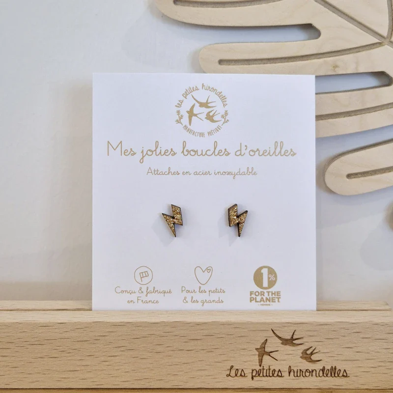 Boucles d'oreilles  en bois pailleté - Eclairs - Image 6