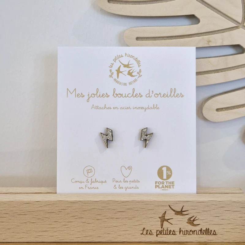 Boucles d'oreilles  en bois pailleté - Eclairs - Image 7