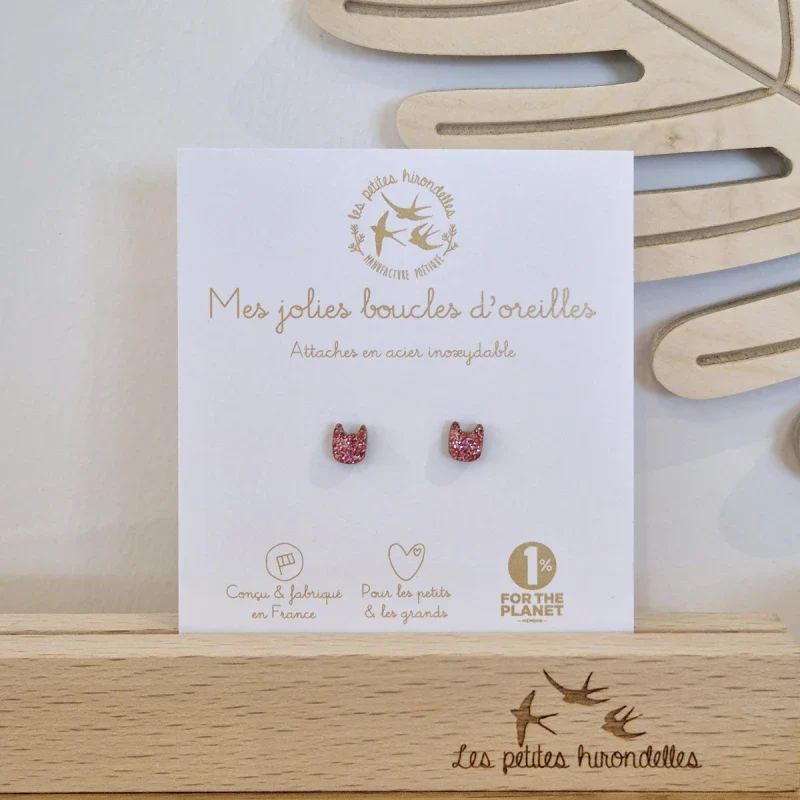 Boucles d'oreilles en bois pailleté en forme de chats - Chats - Image 4