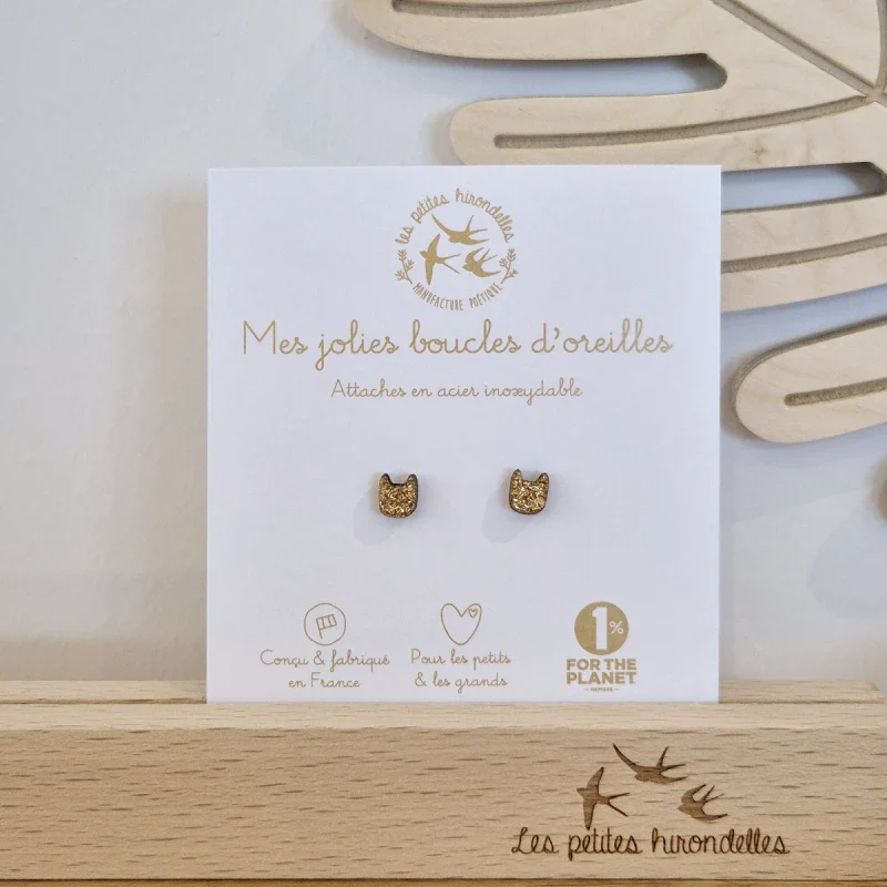 Boucles d'oreilles en bois pailleté en forme de chats - Chats - Image 5