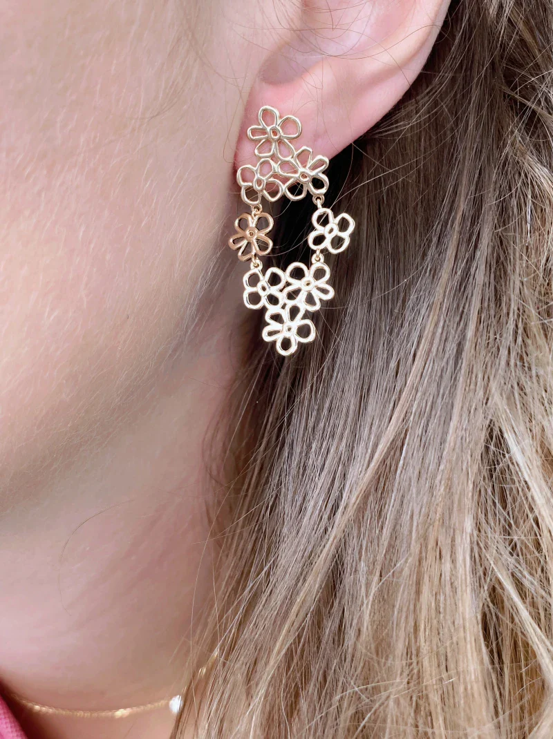 Boucles d'Oreilles en Laiton Plaqué Or - Marguerite - Image 3