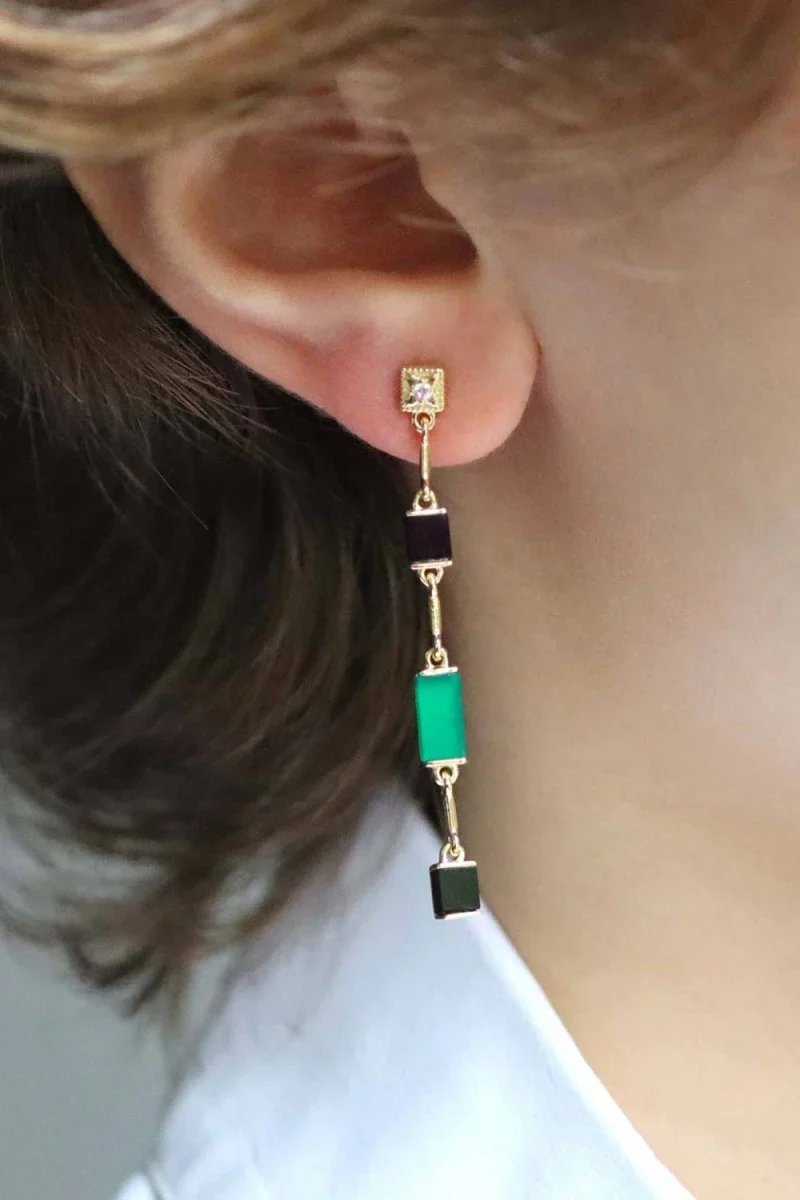 Boucles d'oreilles en Onyx noir et vert I Louisette - Image 4