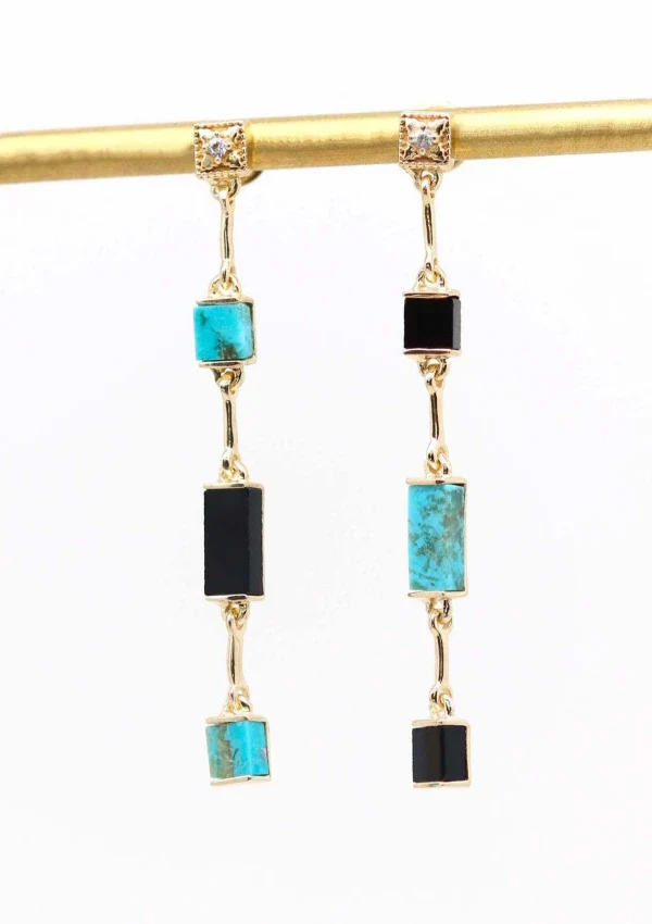 Boucles d'oreilles en Turquoise et Onyx noir I Louisette - Image 2