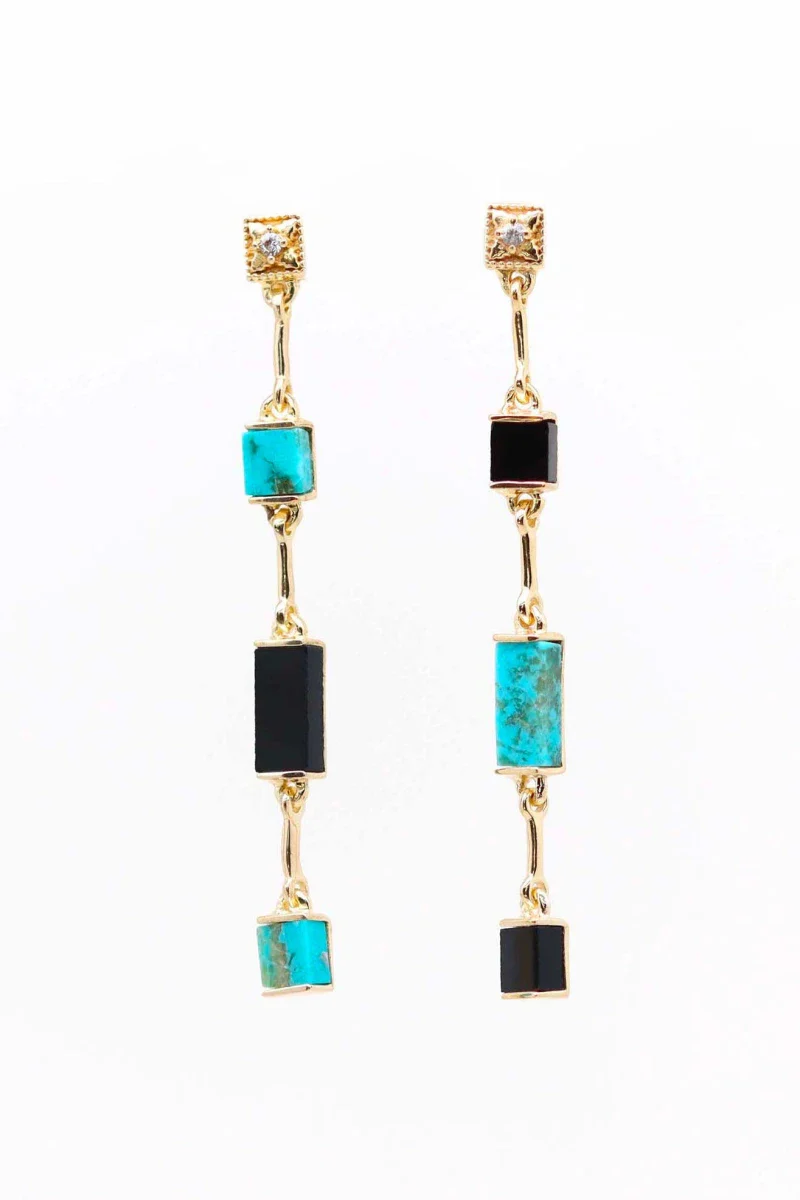 Boucles d'oreilles en Turquoise et Onyx noir I Louisette - Image 3
