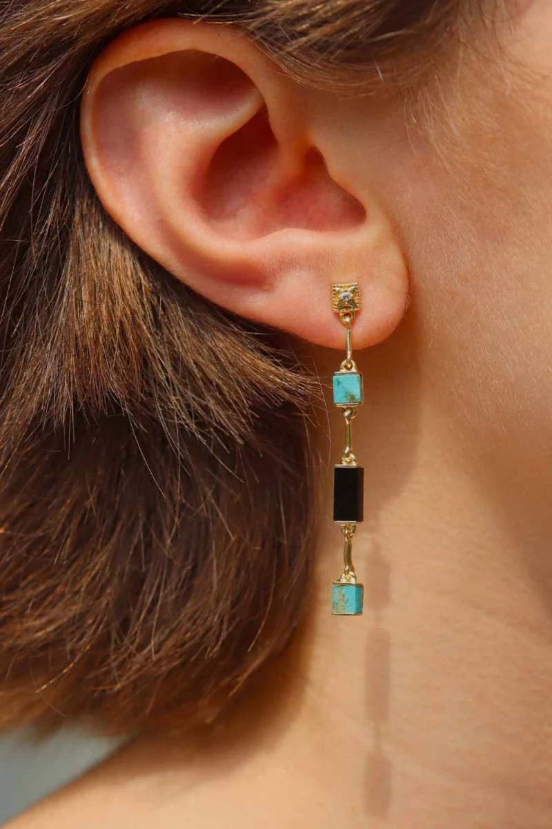 Boucles d'oreilles en Turquoise et Onyx noir I Louisette - Image 4