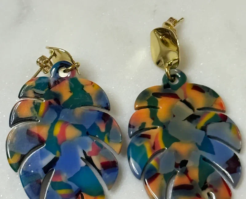Boucles d'oreilles feuilles colorés - Azra - Image 5