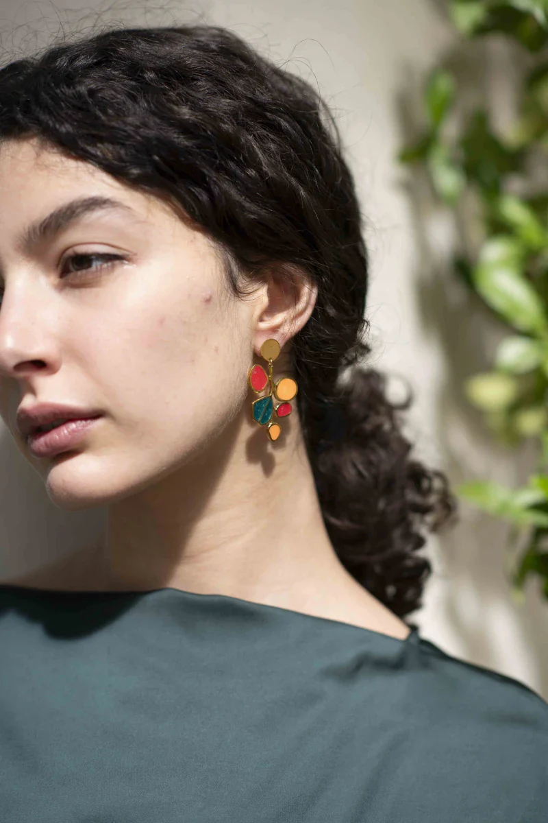 Boucles d'oreilles - Fleurs pendantes colorées - Image 2